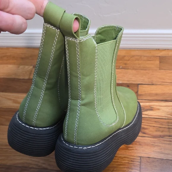 Dolls Kill Green Combat Boots with Elastic Panels - Picture 15 of 15